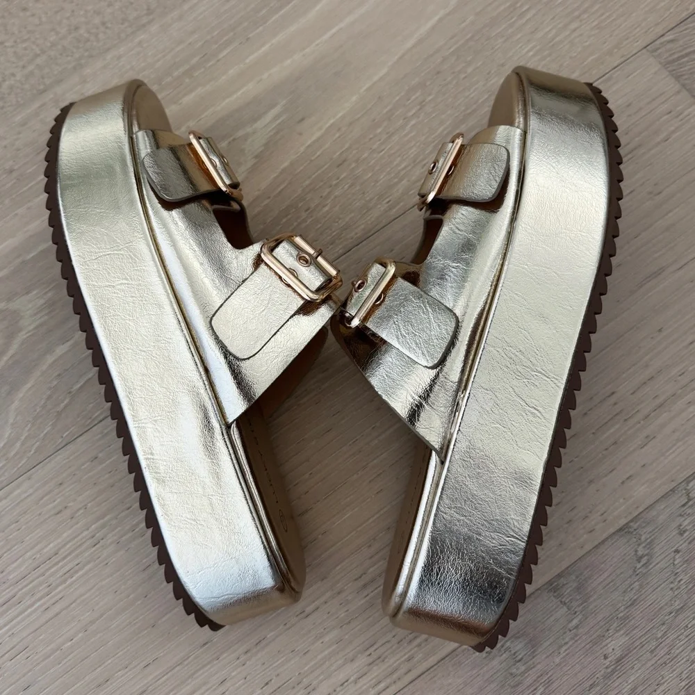 Metallic Gold Platform Sandals - Picture 3 of 5